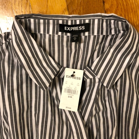 NWT Express Striped Poplin Tie Waist Wrap Dress, M - Picture 6 of 8